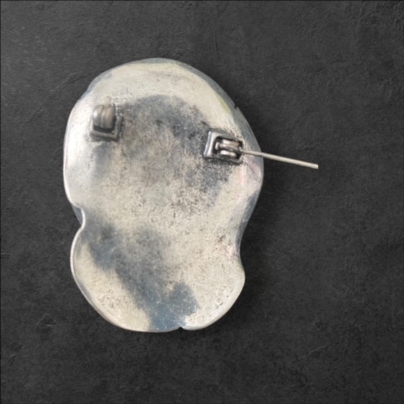 Rare Find Modernist Real Pearl Pewter Floral Brooch 2.25" - Picture 2 of 4